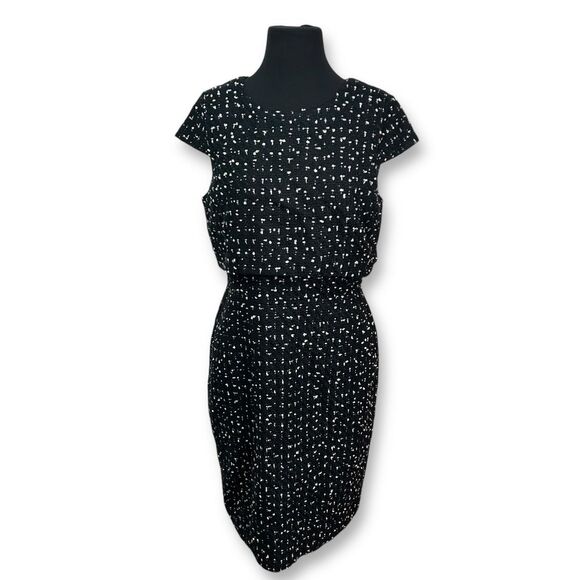 EUC J Crew Going Places Tweed Dress Black and‎ White Polka Dot Cap Sleeve Sz 8 - Picture 1 of 8